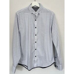 Twillory Untuckable White Dress Shirt Button Front‎ Mens Medium Blue Black Check